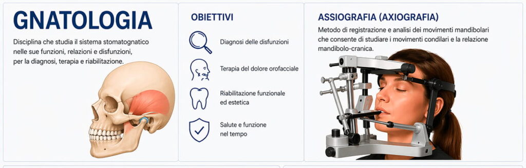 Visita gnatologica a Bergamo con esame di assiografia per click mandibolari, dolori mandibolari, blocchi della mandibola e valutazione bite personalizzato.